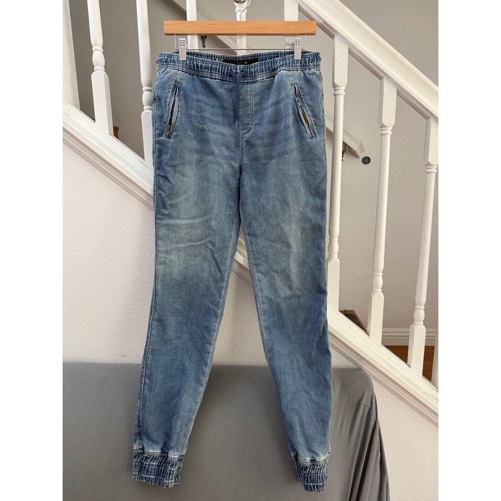 Joes Jeans Denim Joggers Medium Wash Elastic Waist‎ Zip Pockets Blue Pants